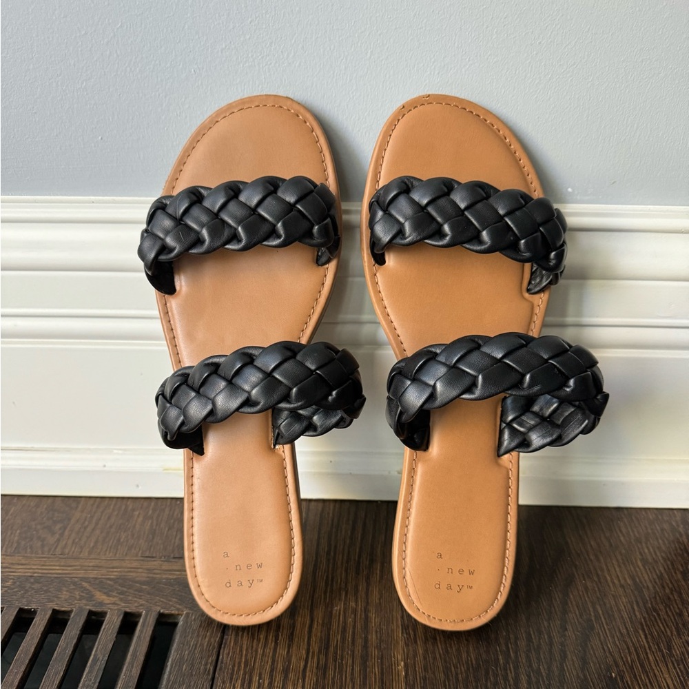 Black Braided Flat Sandal